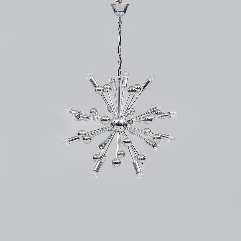 TAKLAMPA, sputnik-modell, 1900-talets slut, höjd exklusive kedja 57 cm.