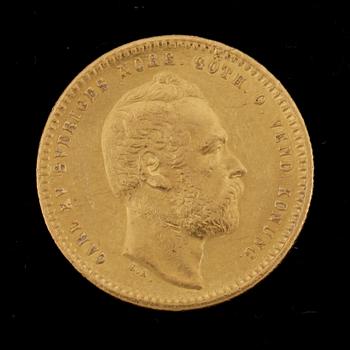 GULDMYNT, dukat, Karl XV, Sverige-Norge 1864. Vikt ca 3 gram.