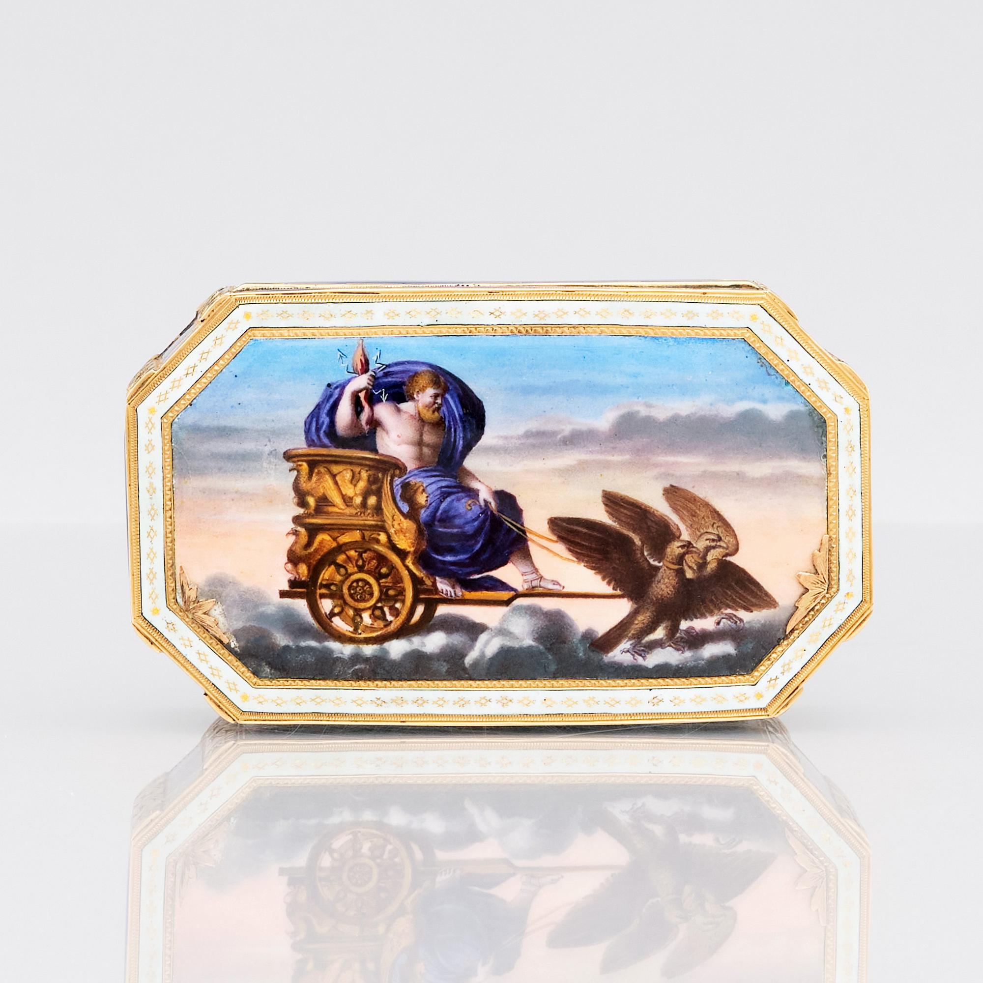 An early 19th century gold and enamel box, unidentified makers mark, possibly Hanau, Empire.