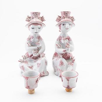 Björn Wiinblad, figurines/candle holders, a pair, faience, Denmark, 1986-87.