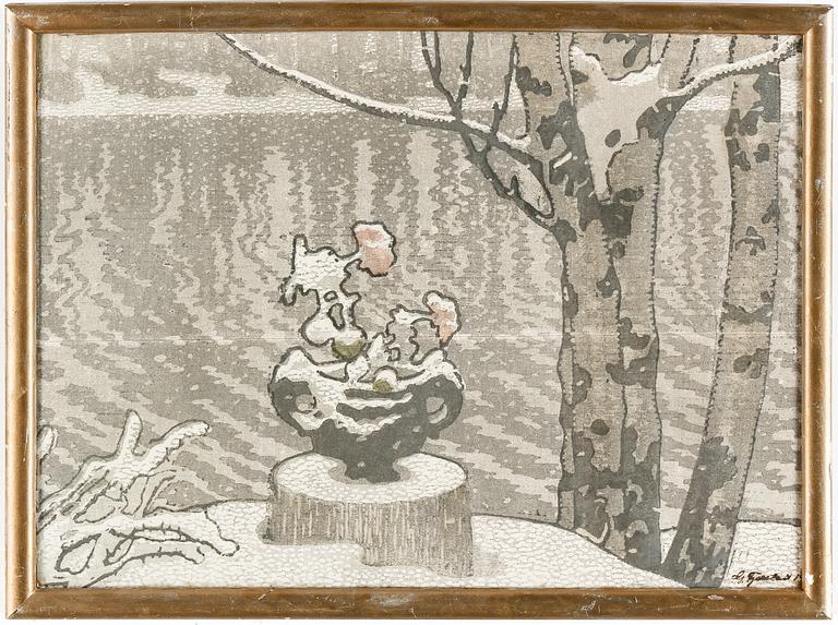 GUSTAF FJAESTAD, träsnitt, signerad och otydligt daterad.