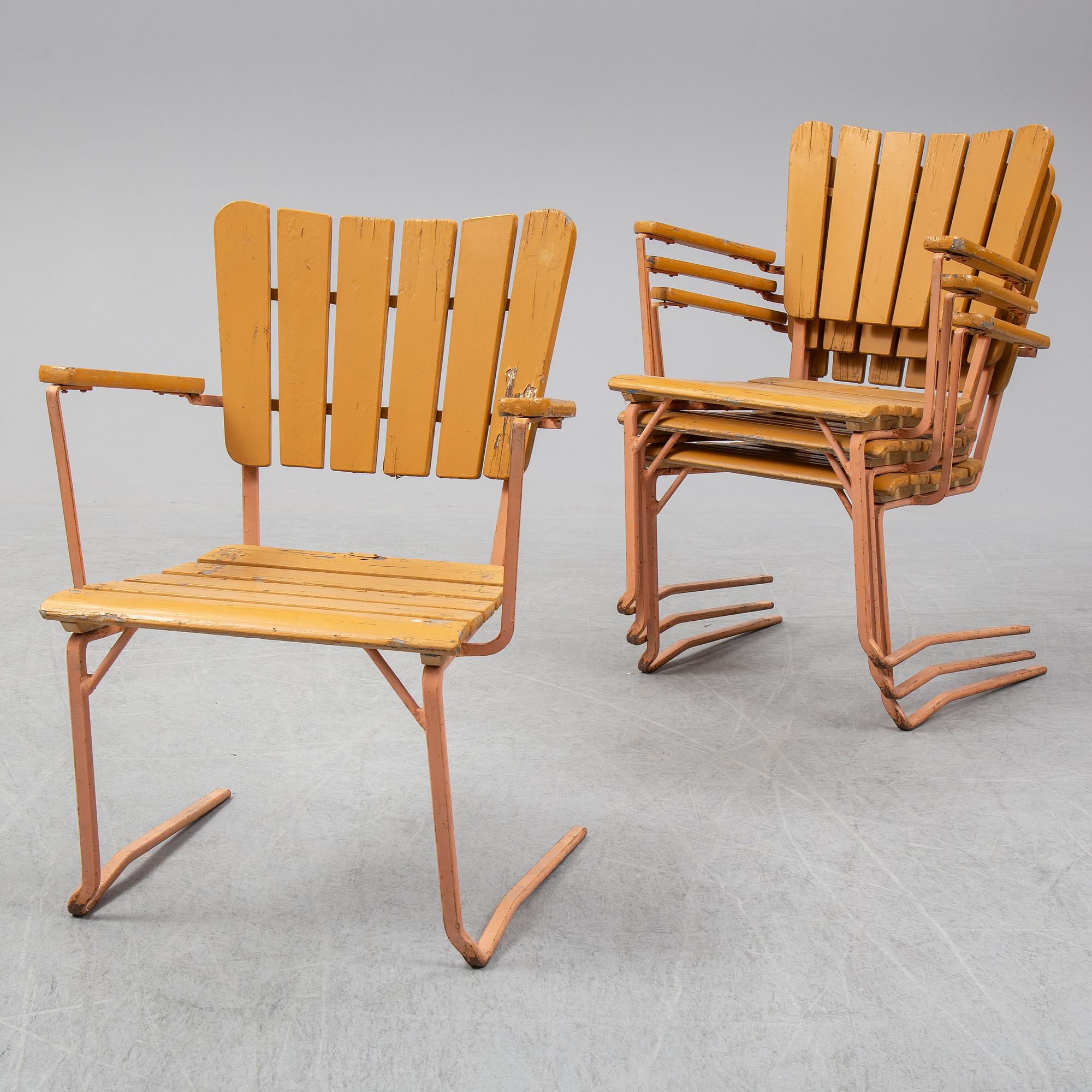 Four garden chairs, mid 20th century.