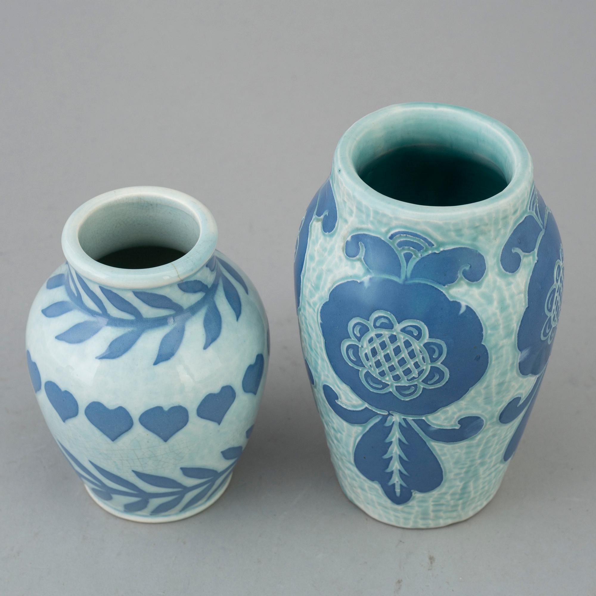 Two vases by Josef Ekberg, Gustavsberg, 1924 and 1908.