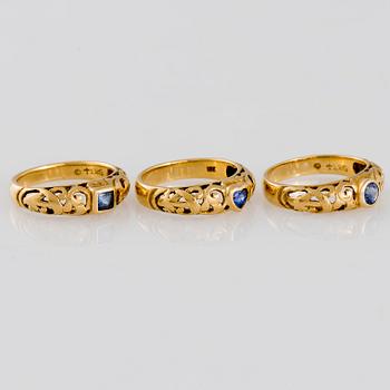 RINGAR, 3 st, safirer, 18K guld.