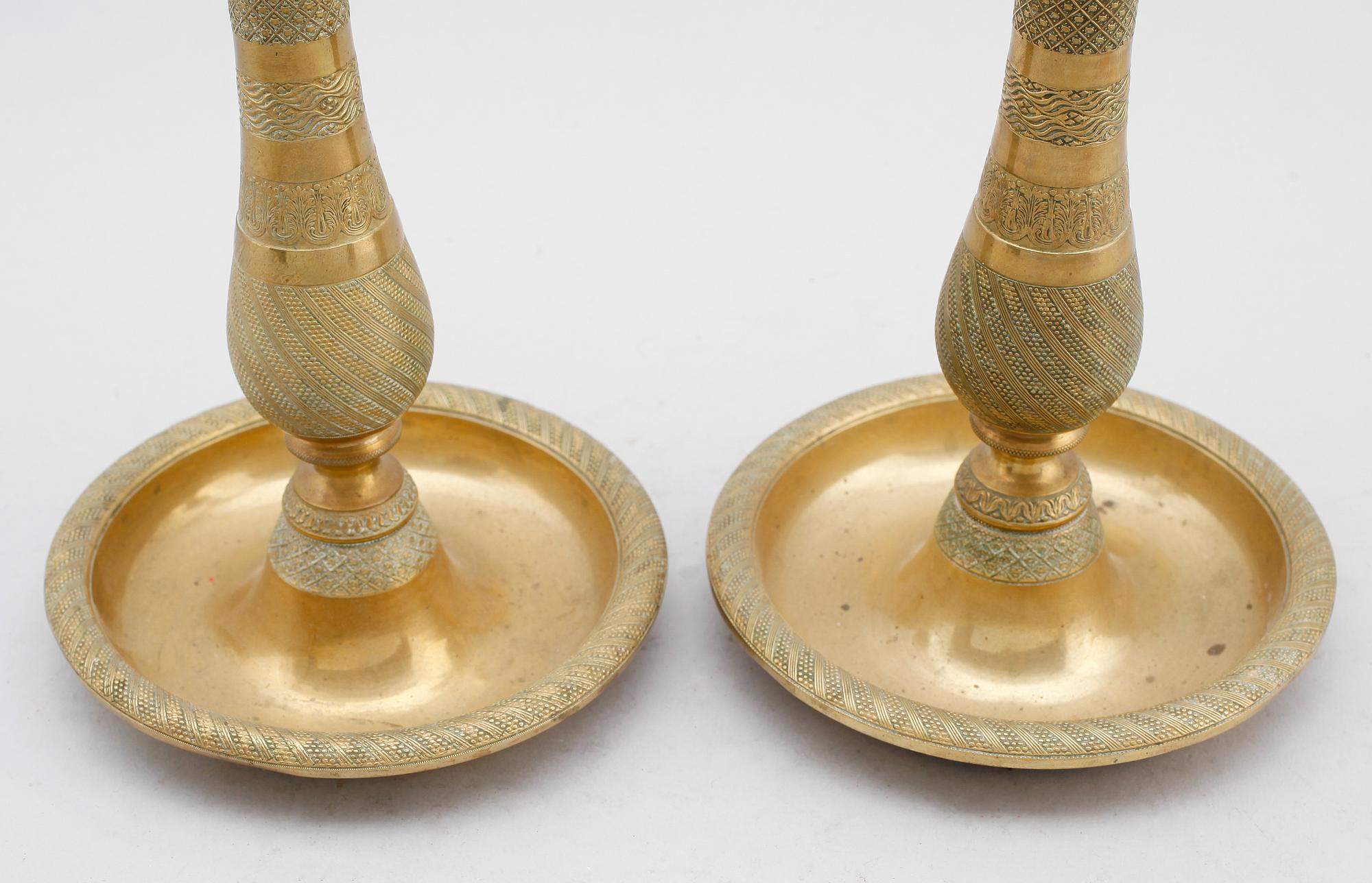 LJUSSTAKAR, 1 par, brons, senempire, 1800-talets mitt.