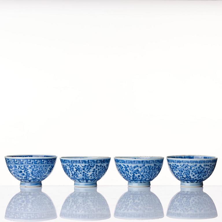 A set of four blue and white bowls, Qing dynasty, 18th Century with Yongzhengs mark.