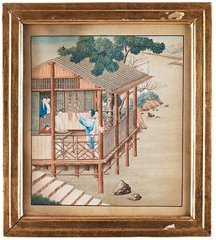 AKVARELLER, nio stycken. Okänd konstnär, Qingdynastin, 1800-tal.