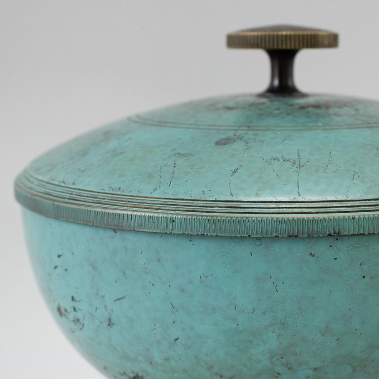NILS FOUGSTEDT, An early 20th century patinated bronze bowl with cover by Nils Fougstedt.