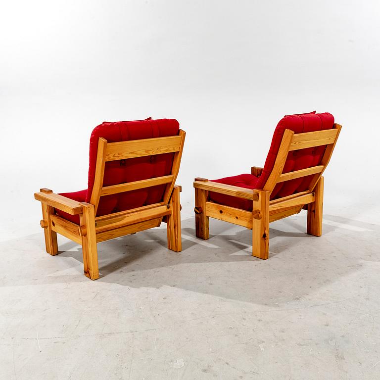 A pair of Yngve Ekström "Dymling" pine armchairs for Swdese 1970s.