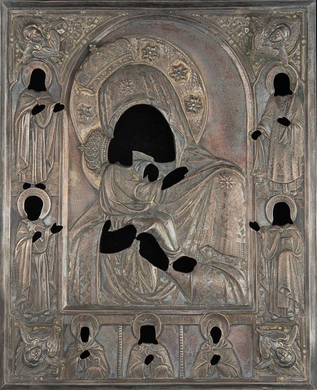 IKON med RISA, tempera på pannå och silver, mästare Isakov Mihail  Jakovlevits, S:t Petersburg 1889.