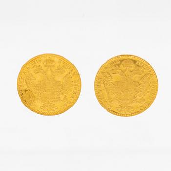 Coins 2 pcs 1 ducat gold, Austria-Hungary 1915.