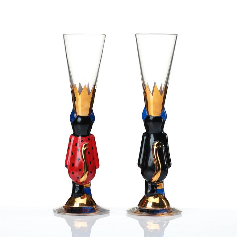 Gunnar Cyrén, two "Devil" shot glasses, from the "Nobel" series, Orrefors, Sweden post 1996.