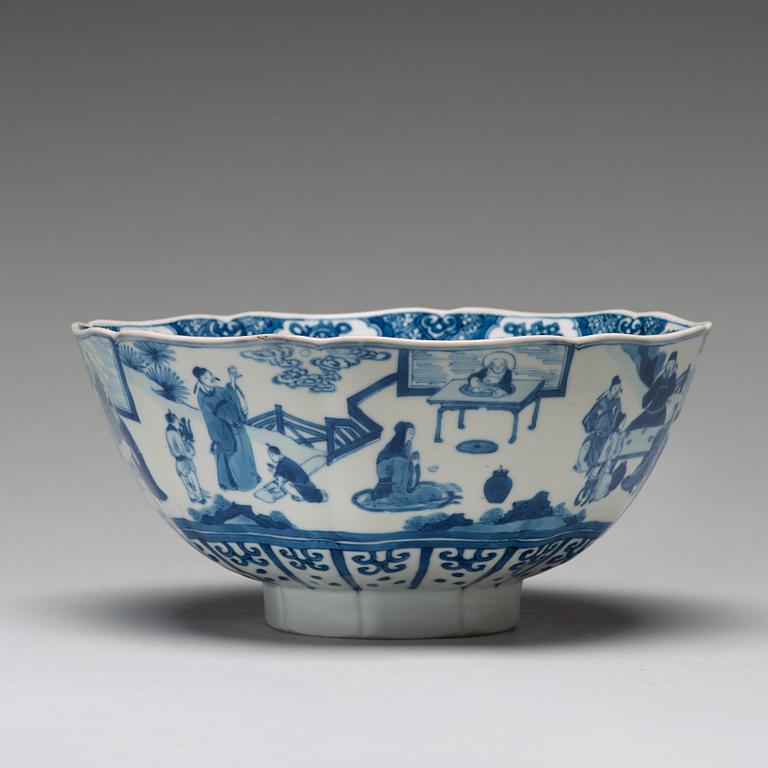 A blue and white bowl with immortals, Qing dynasty, Kangxi (1662-1722).