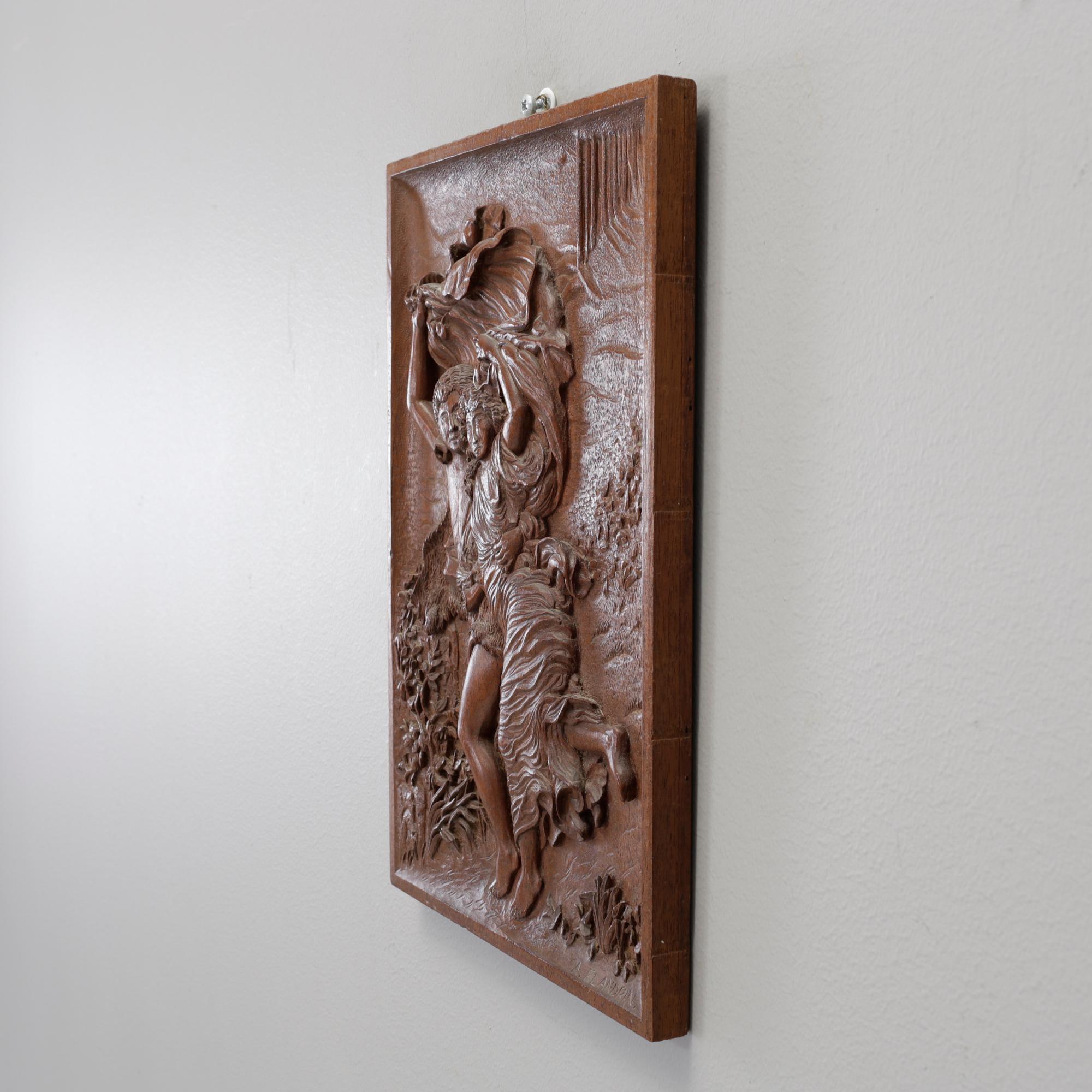 RELIEF, trä, signerad A. Flandin, 1900-tal.
