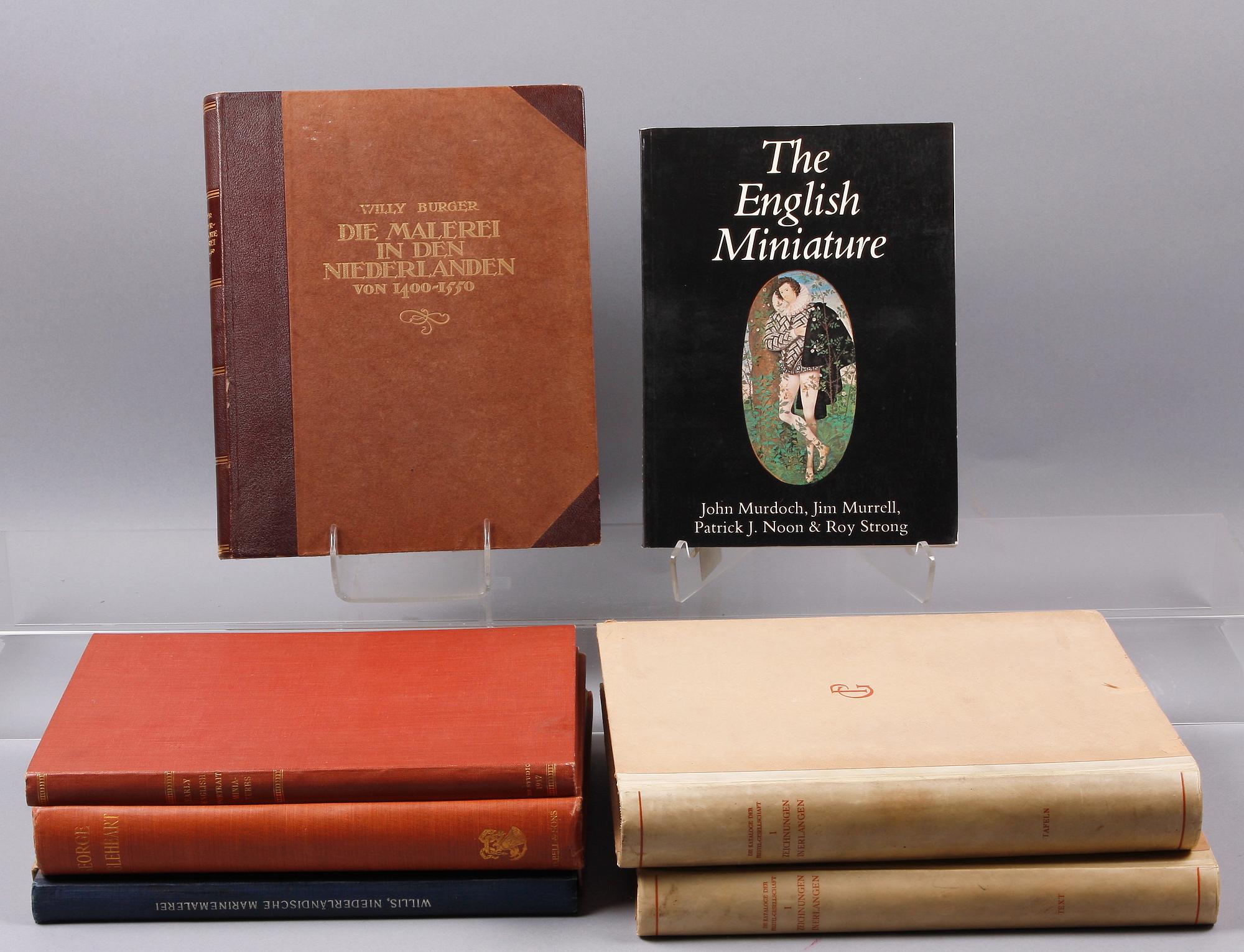 PARTI KONSTBÖCKER, 7 vol. Måleri, teckningar, engelska miniatyrer.