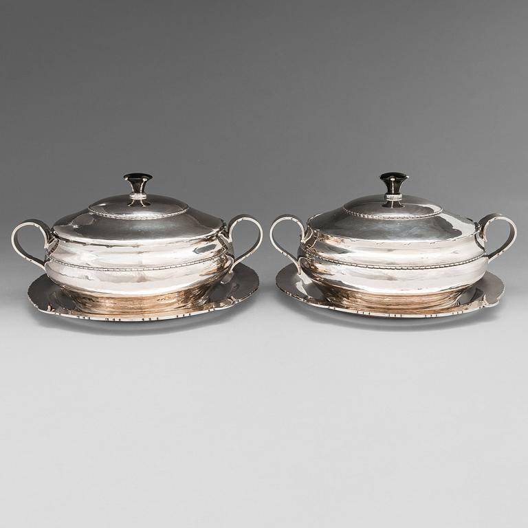 A pair of Danish silver tureens, maker's mark of Franz Hingelberg, Aarhus, Denmark 1917.