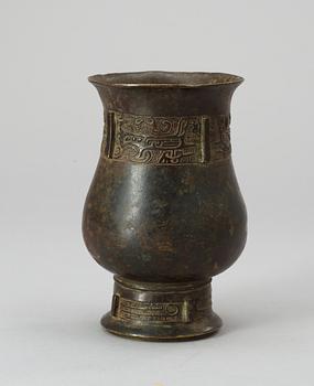 A  bronze vase, censer and libation cup, Qing dynasty.