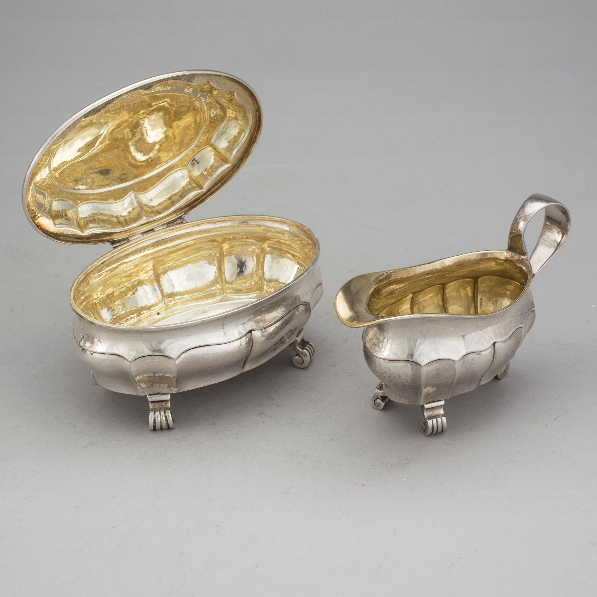 KAFFESERVIS, 3 delar, silver, GAB, Stockholm, 1920-25. Total vikt 900 g.