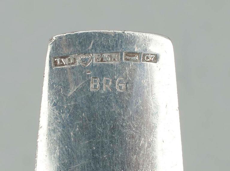 SKEDAR 3 st, silver, "Birgitta" matskedar, Bertel Gardberg. SOCKERSTRÖARE, sign BRG, Helsingfors. Tot vikt ca 147 gr.