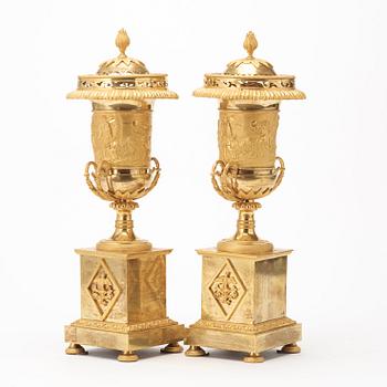 A pair of Louis XVI late 18th century gilt bronze perfume-burners.