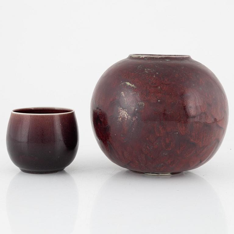 Stig Lindberg, a stoneware vase and a bowl, Gustavsberg studio, Sweden 1976 and 1978.