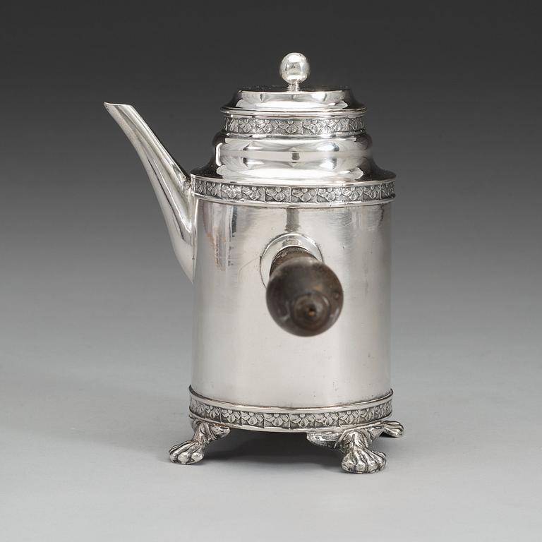 A Swedish 18th century silver coffee-pot, marks of Johan Abraham Hallard, Stockholm 1797.