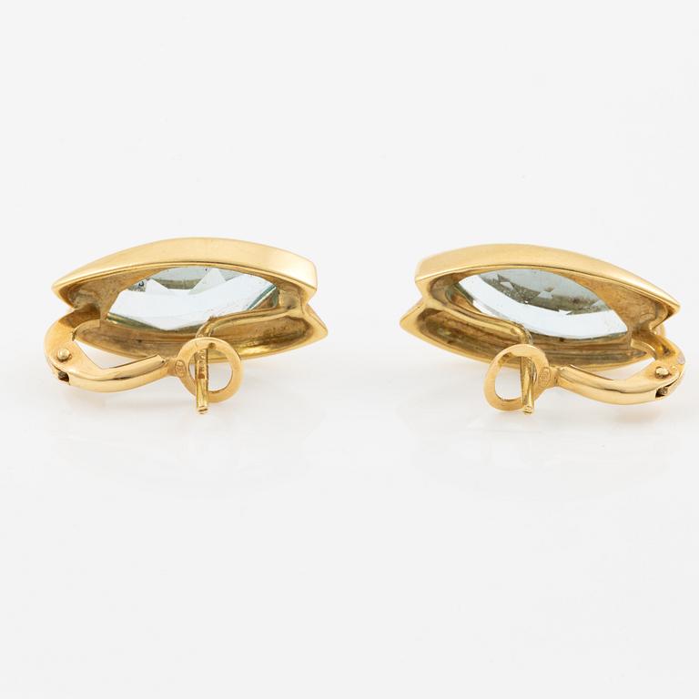 Earrings, 18K gold set with navette-cut blue topazes.