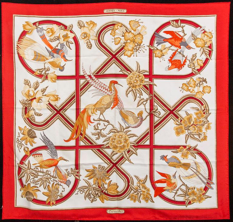 An Hermès silk scarf ""Caraïbes"" by Christiane Vauzelles.