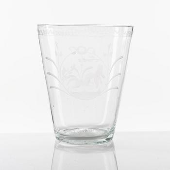 Bägare, glas, sannolikt Limmareds glasbruk, 1700-talets andra hälft.