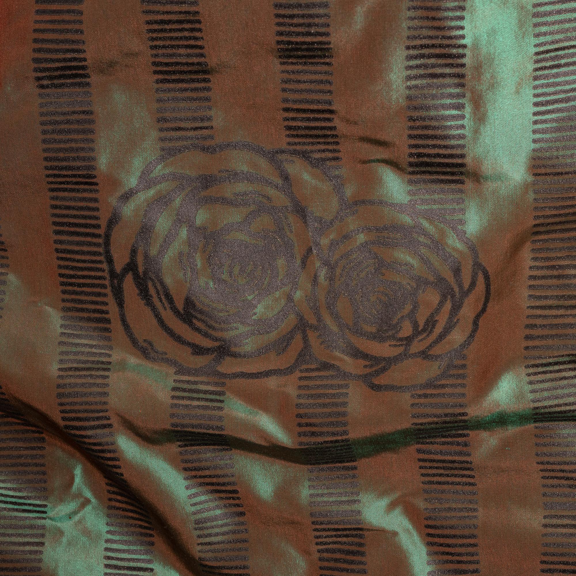 A set of four green silk curtains.