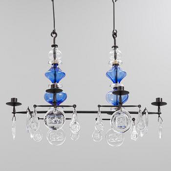 Erik Höglund, a wrought iron and glass chandelier, second half of the 20th century.