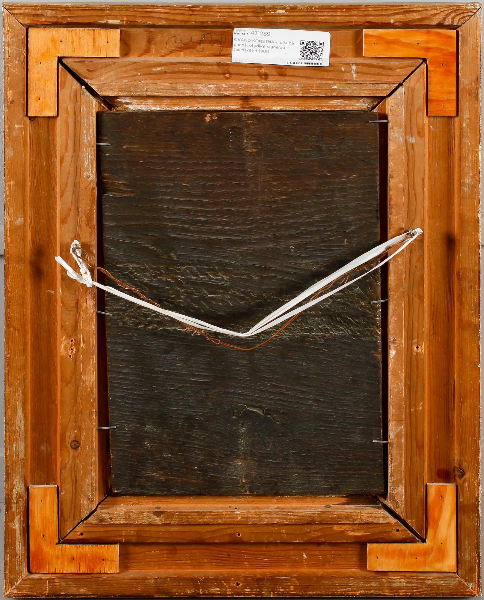 OKÄND KONSTNÄR, olja på pannå, otydligt signerad, sekelskiftet 1900.