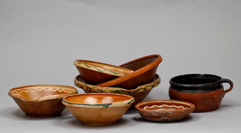 PARTI KERAMIK, 6+1, keramik, allmoge, 1800-tal.
