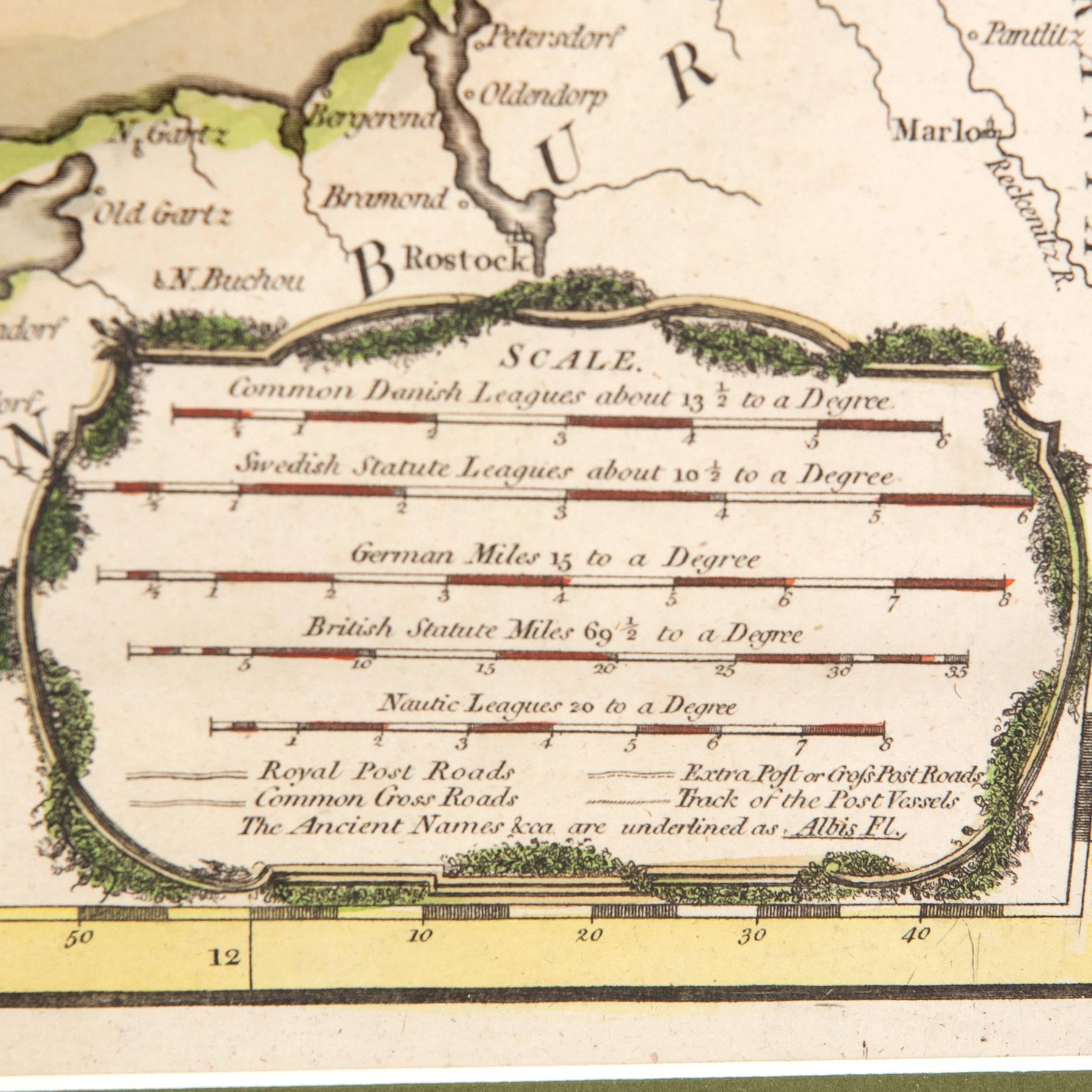 William Faden, karta Danmark, handkolorerat kopparstick, London 2 Aug 1790.