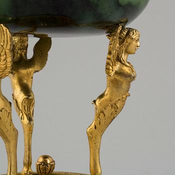 UPPSATSSKÅL, förgylld brons och grön nefrit, empirestil, 1800-talets slut.
