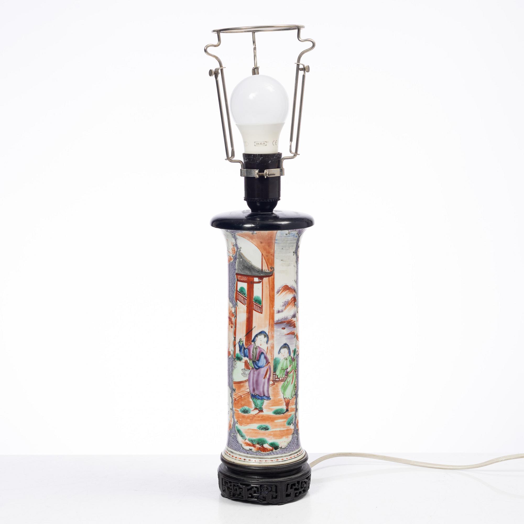 A famille rose vase/table lamp, Qing dynasty, 18th century.