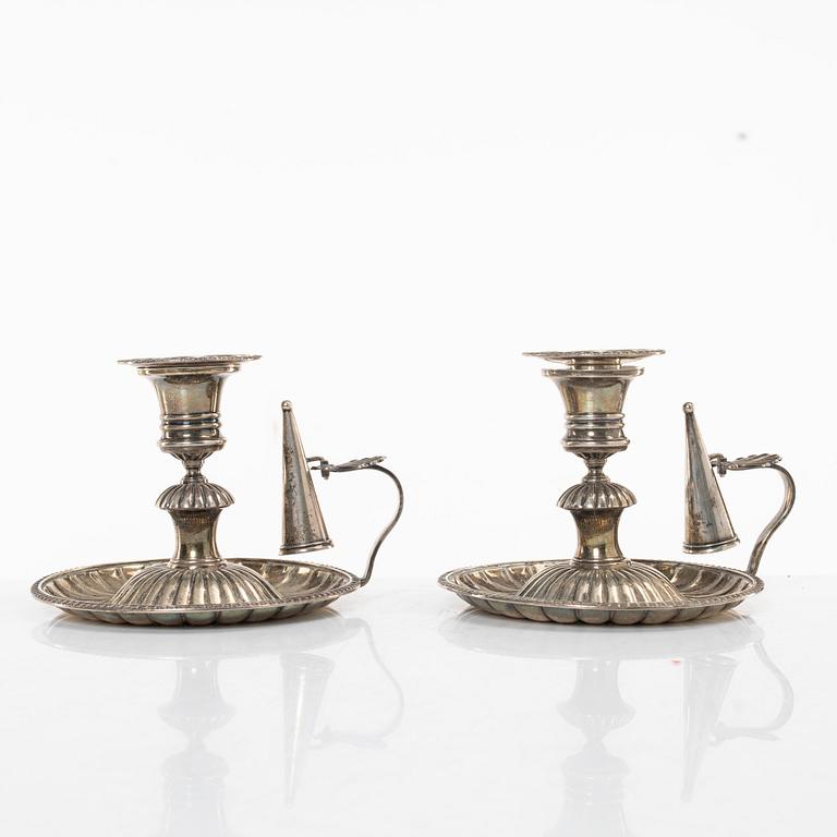 Johan Petter Grönvall, A pair of Swedish Empire silver chambersticks, mark of Johan Petter Grönvall, Stockholm 1831.