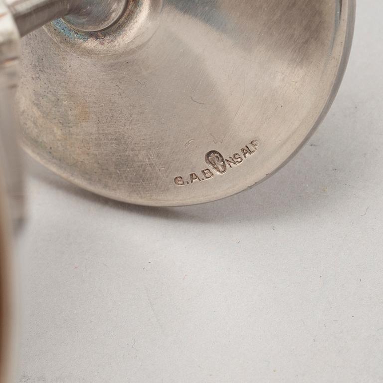 Cocktailglas, 6 st, samt shaker, nysilver, GAB samt Tesi, 1900-talets mitt.