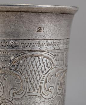 BÄGARE, silver, sannorlikt Moskva, Ryssland 1850. Totalvikt 46 g.