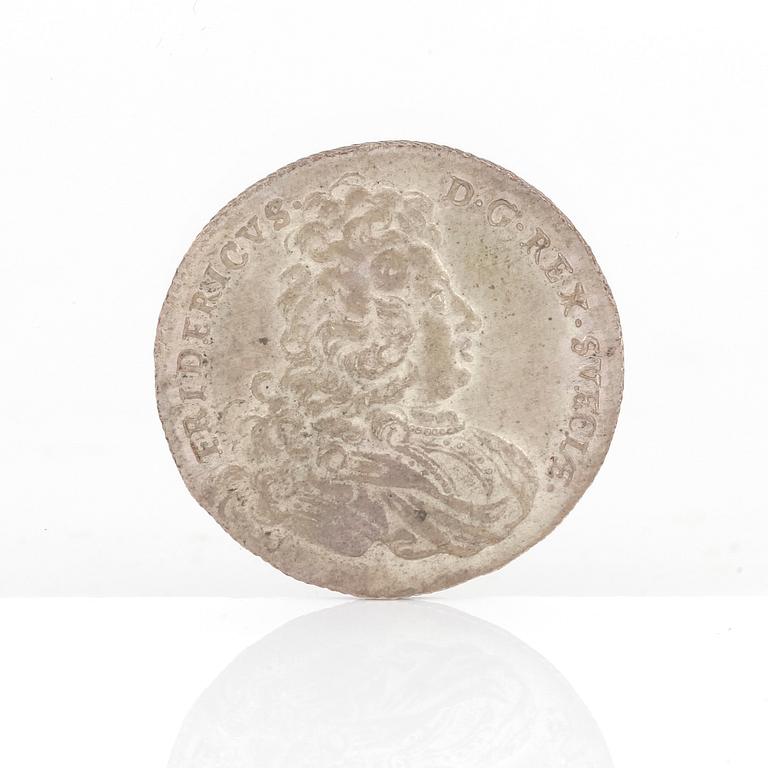 SILVERMYNT, 1 Mark, Fredrik I av Sverige 1721. Vikt ca  5 gram.