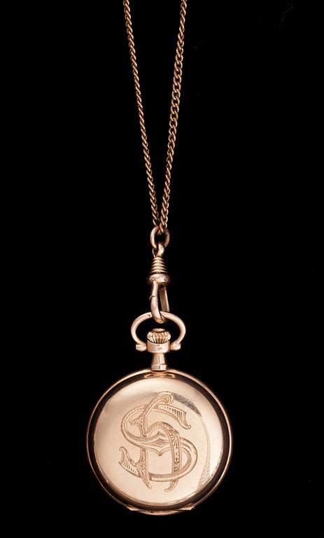 FICKUR, dam, 14K guld. Zenith. Ked av guldfärgad metall. Klockans vikt ca 26 g.