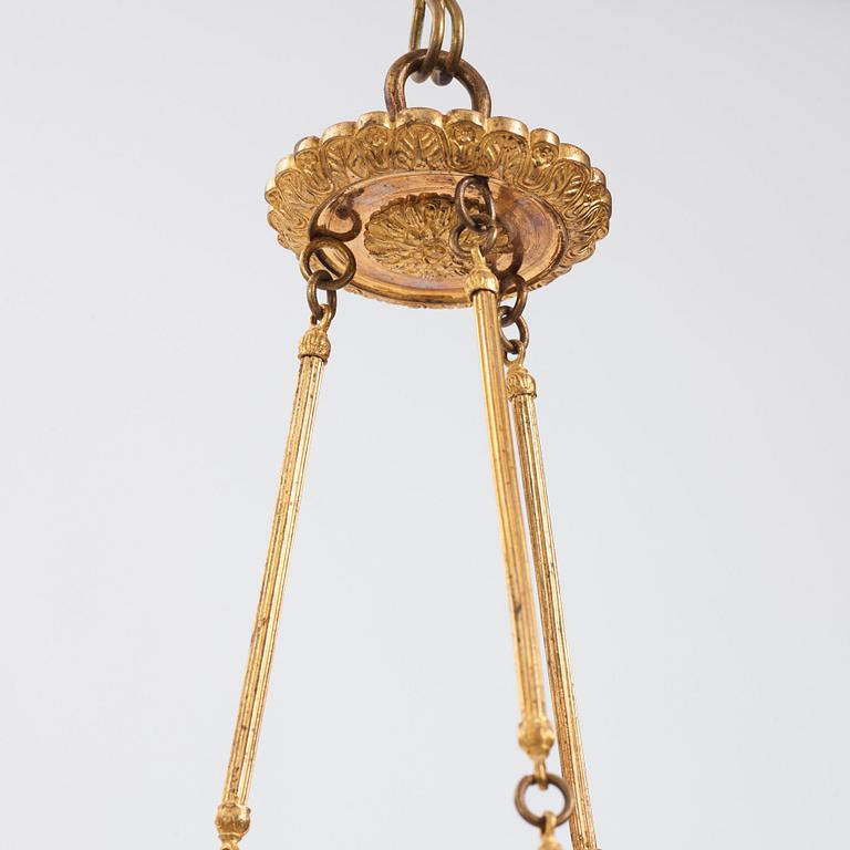 A Swedish Empire three-light hanging-lamp, first part of the 19th century.
