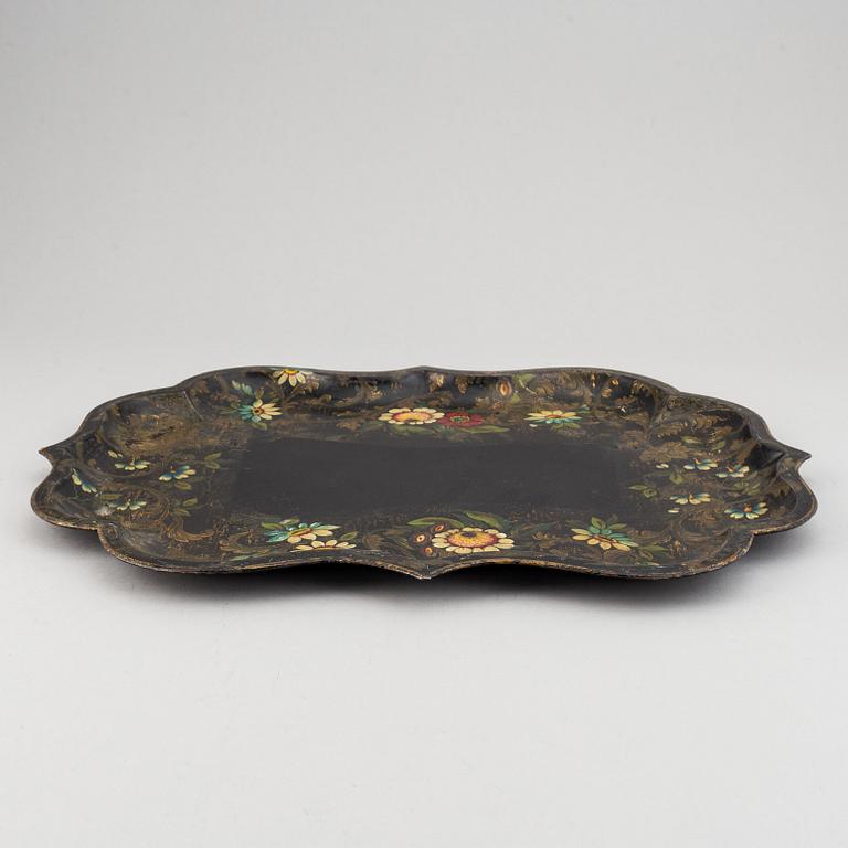 Two painted flower pots and 3 trays, 19th/20th Century.