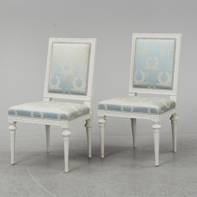 A pair of late Gustavian chairs, circa 1800.