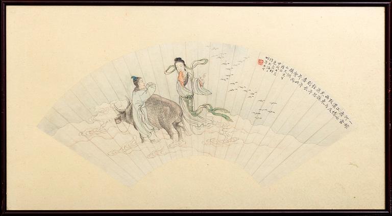 Two fan paintings by unknown artist, late Qing dynasty, circa 1900.