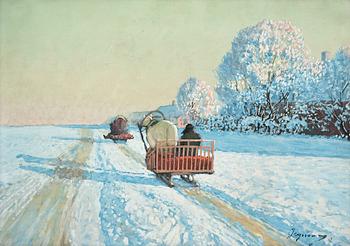 Andrei Afanasevich Jegorov, ANDREI AFANASEVICH JEGOROV, HORSE SLEIGHS IN A WINTER LANDSCAPE.