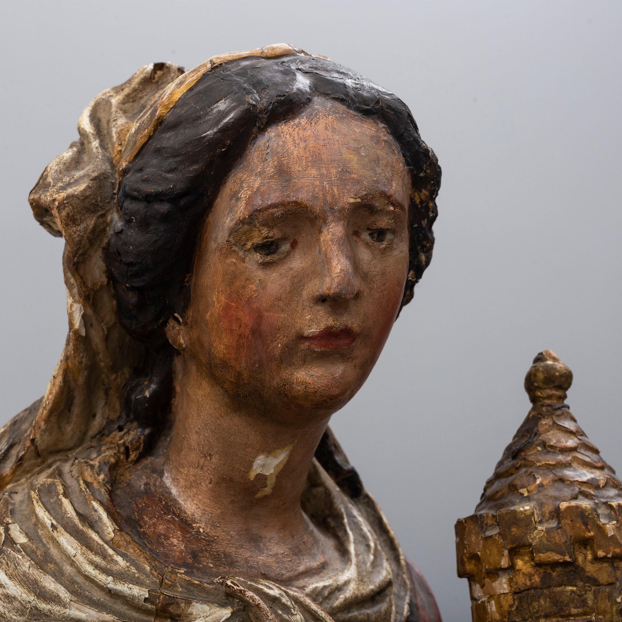 A wooden sculpture, Saint Barbara, second half of the 18th century.