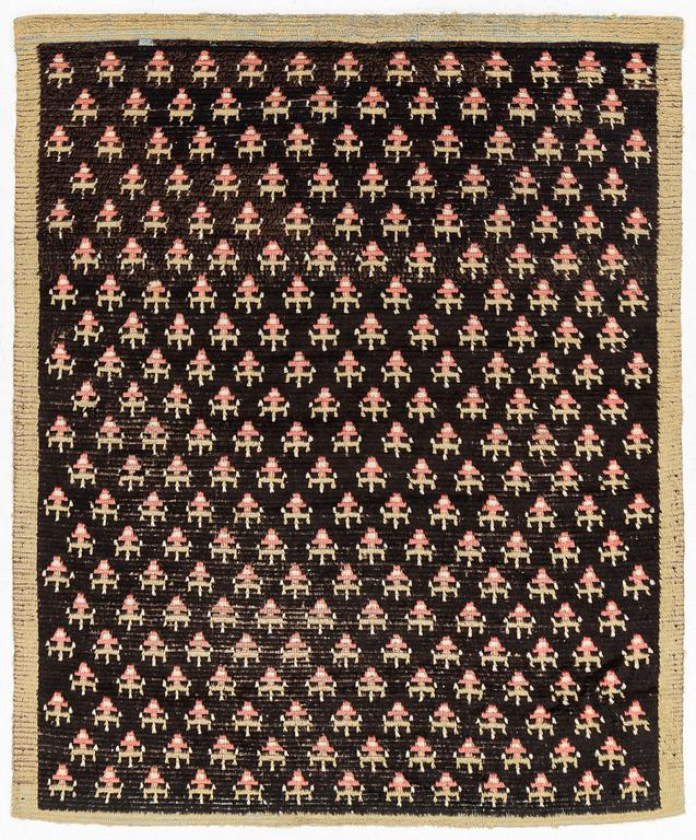 A knotted pile rug, Sweden/Finland, 18th/19th Century, c. 190 x 158 cm.