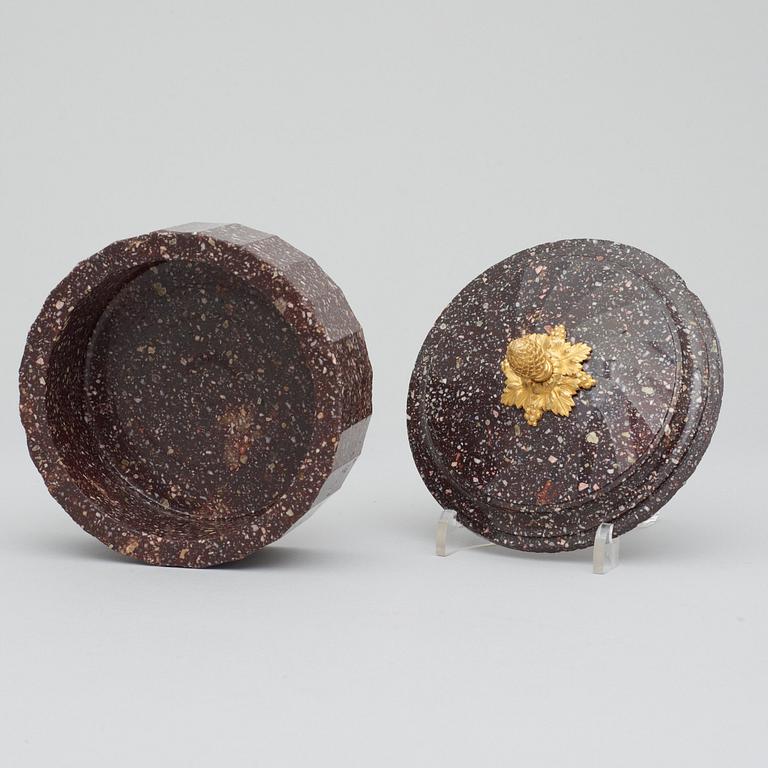 A Swedish Empire 19th century porphyry butter box.