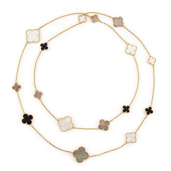 542A. A Van Cleef & Arpels "Alhambra" necklace 18K gold with mother-of-pearl and onyx.
